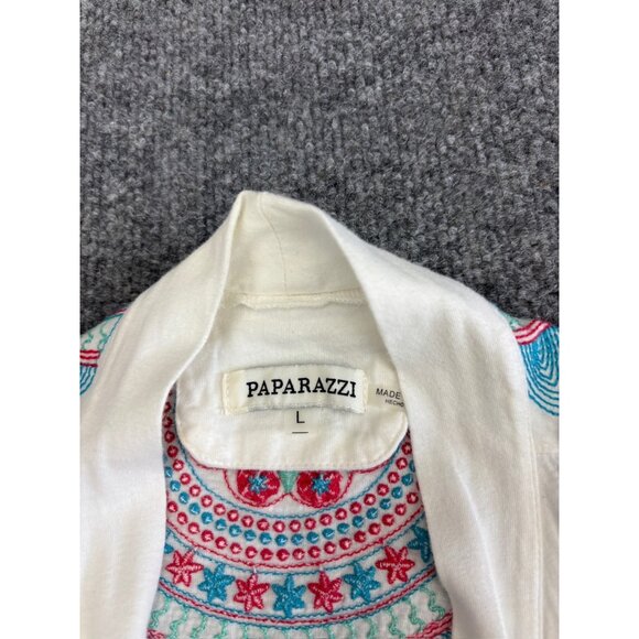 Paparazzi Sleeveless Cardigan Women's L White Blue Pink Floral Embroidered Vest - Picture 2 of 7